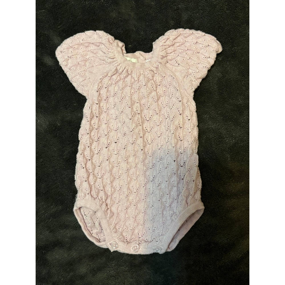 Baby Girl Light Pink Knit Romper Short Sleeve‎ Cable Knit Button 1-3 Months